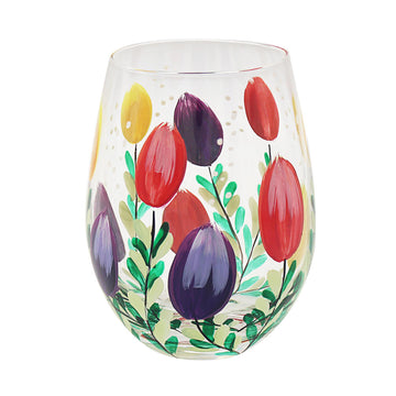 Stemless Gin Glass 400ml Hand Painted Design Floral Tumbler