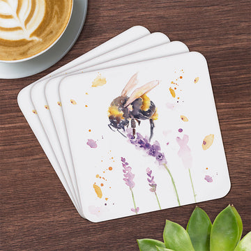 4-Set Coasters Country Life Bees Lavender Flower Table