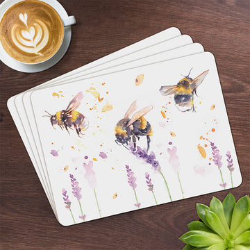 4-Set Placemats Country Life Bees Lavender Flower Table