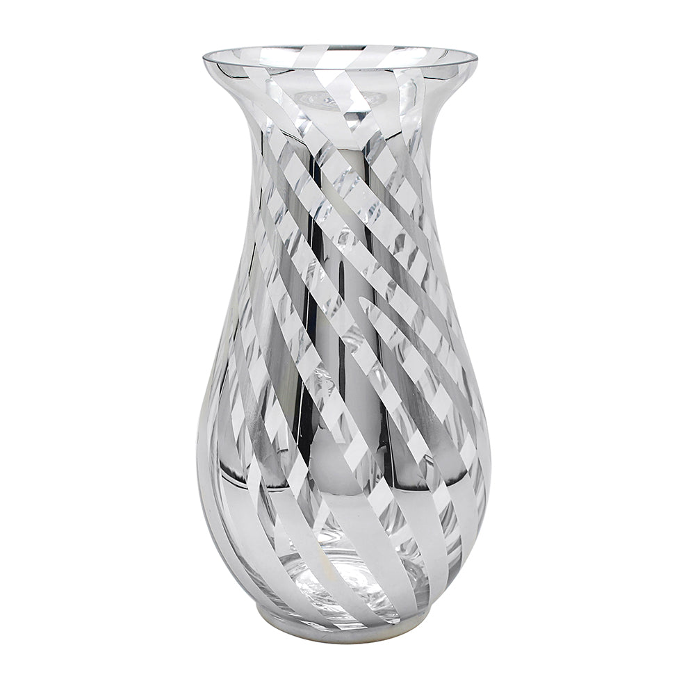 Silver Glass Vase Vincenza 16x12cm Modern Stripes