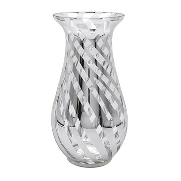 Silver Glass Vase Vincenza 16x12cm Modern Stripes