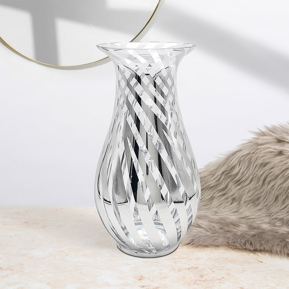 Silver Glass Vase Vincenza 40x21cm Modern Stripes