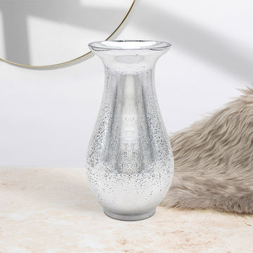 Silver Glass Vase Vincenza 26x14cm Glitter Burst