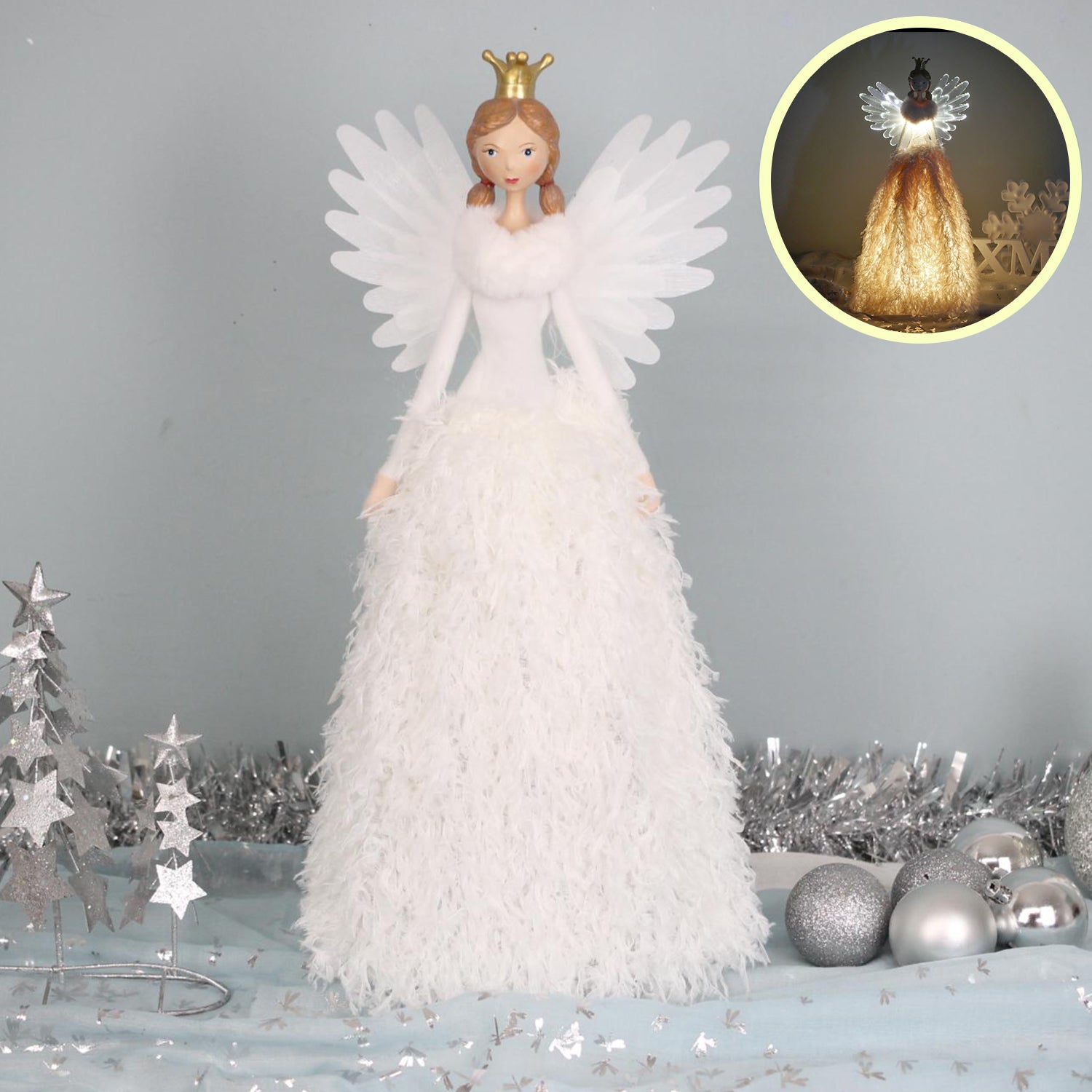 50cm Standing Angel White LED Christmas Decoration Ornament