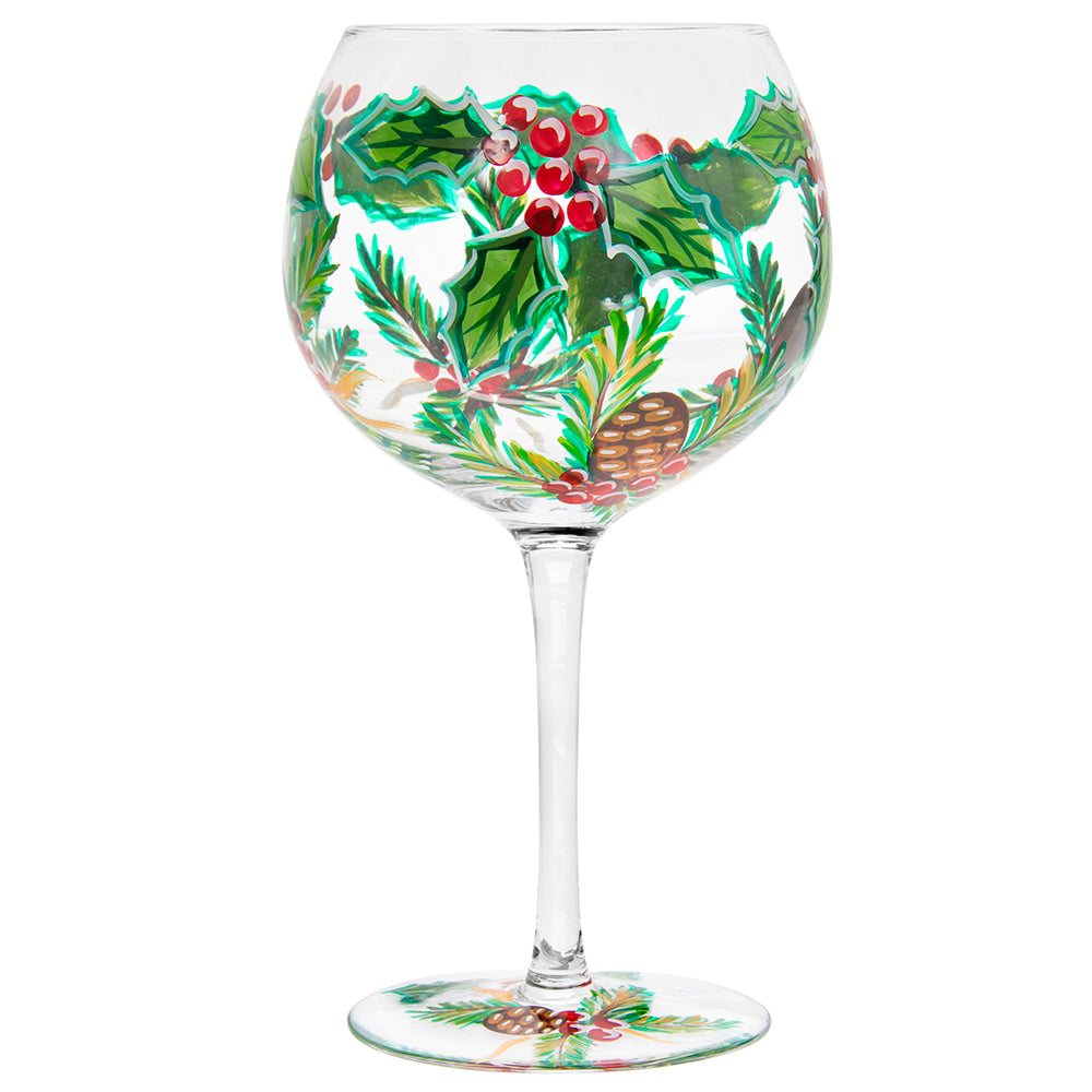 Gin Copa Balloon Glass Pinecone and Holly Christmas Theme