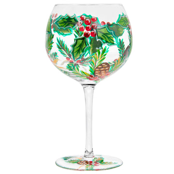 Gin Copa Balloon Glass Pinecone and Holly Christmas Theme