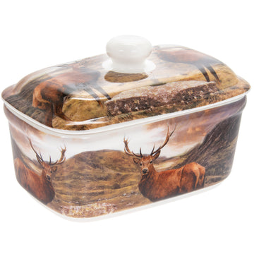 Brown Stags Fine China Ceramic Butter Dish