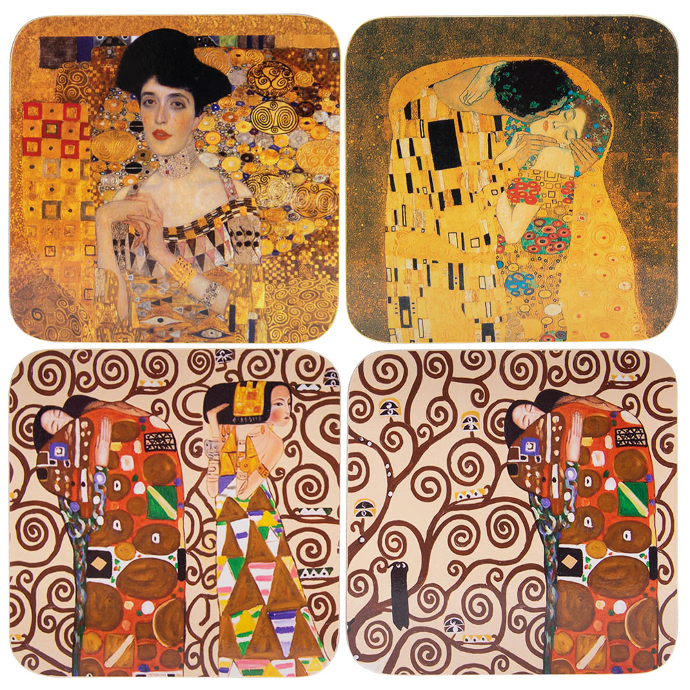 Set of 4 Gustav Klimt Cork Backed Art Themed Coasters
