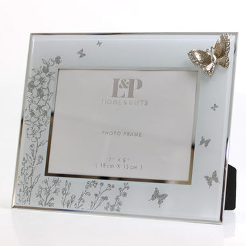 Mirrored Floral With Butterfly Glass Photo Standing Frame - Bonnypack