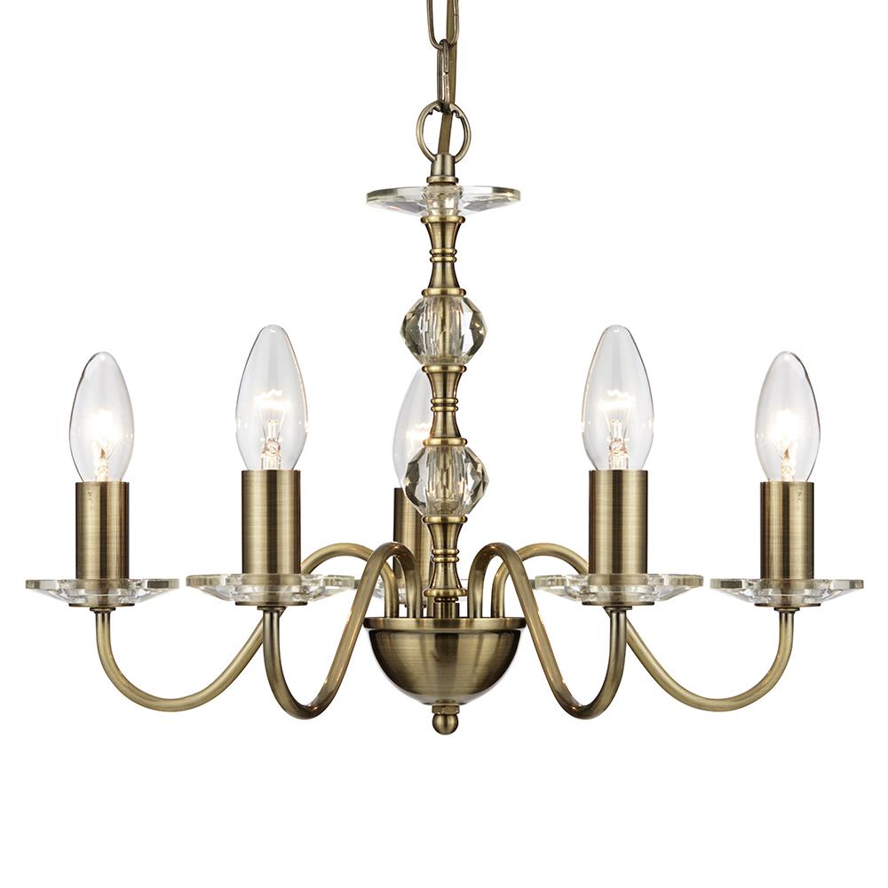 Monarch 5 Light Antique Brass Clear Glass Ceiling Fitting Chandelier - Bonnypack