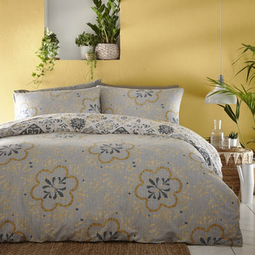 Morocco Double Duvet Cover Bedding Set - Ochre Yellow & Grey