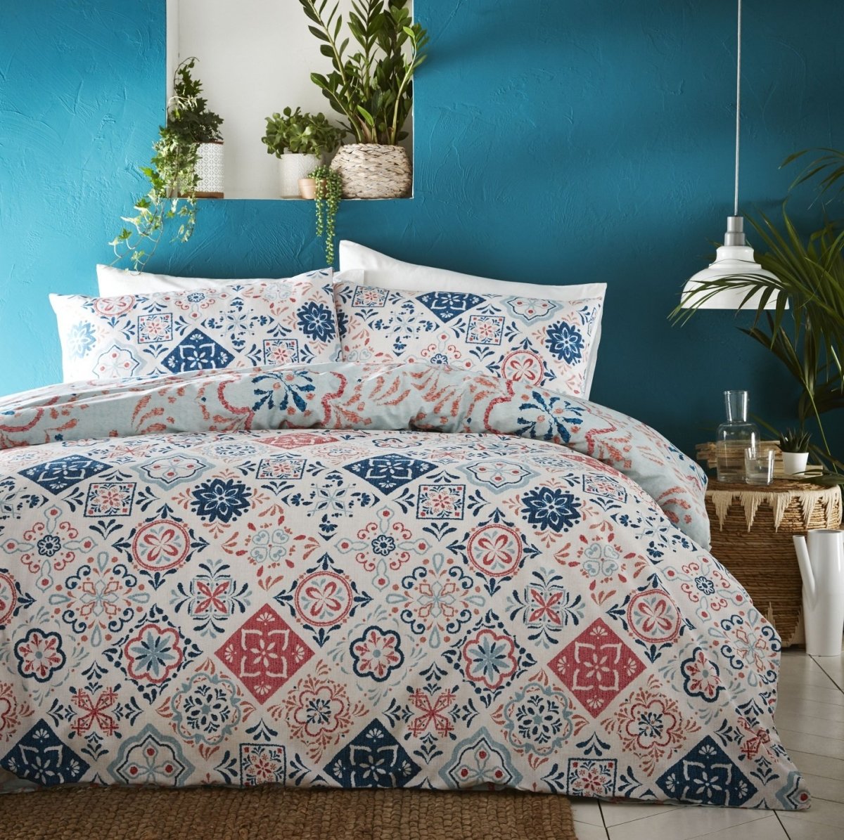 Morocco Double Duvet Cover Bedding Set - Teal & Terracotta - Bonnypack