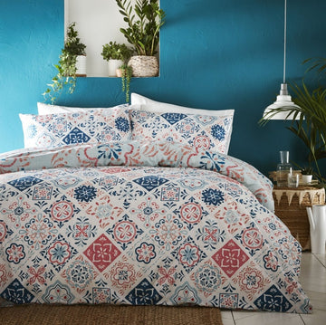 Morocco Double Duvet Cover Bedding Set - Teal & Terracotta
