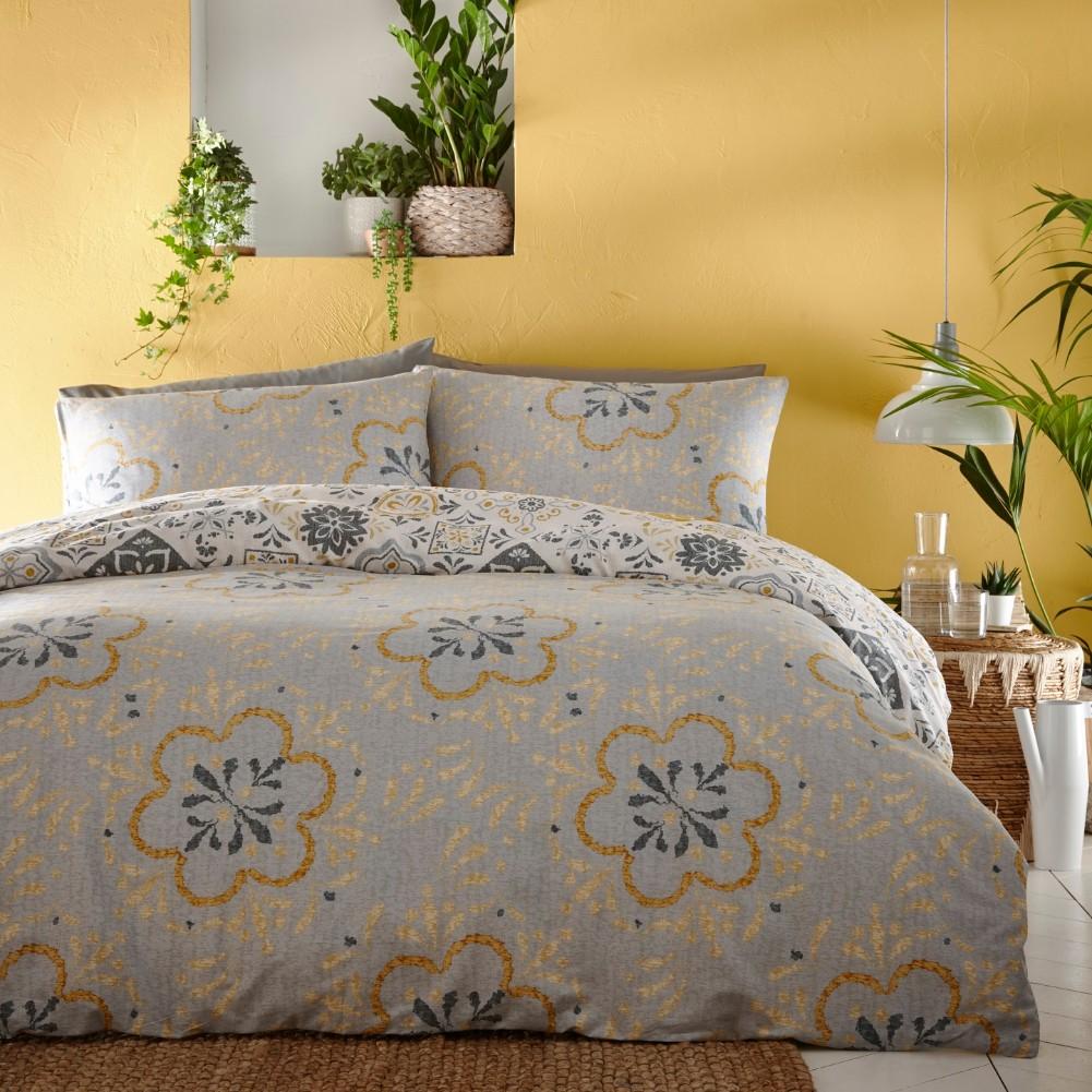 Morocco King Duvet Cover Bedding Set - Ochre Yellow & Grey - Bonnypack