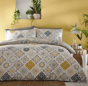 Morocco King Duvet Cover Bedding Set - Ochre Yellow & Grey - Bonnypack
