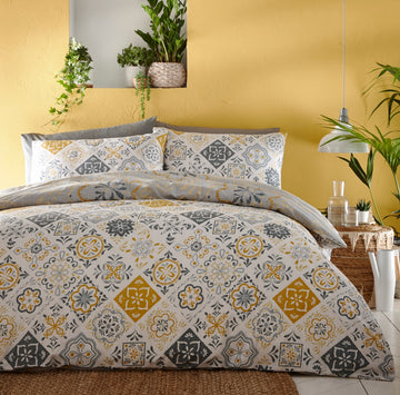 Morocco Double Duvet Cover Bedding Set - Ochre Yellow & Grey