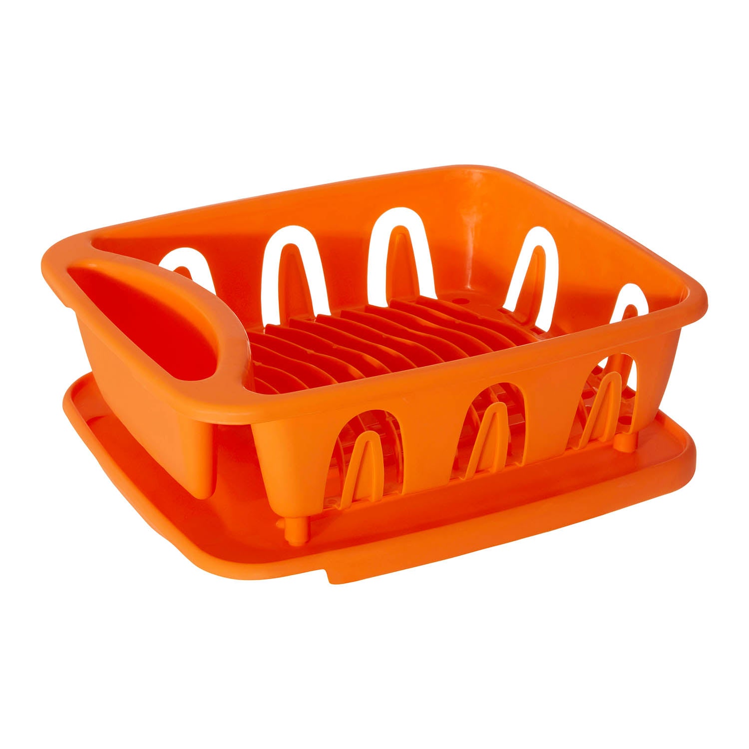 Plastic Orange Dish Drainer Plates Utensils Caddy