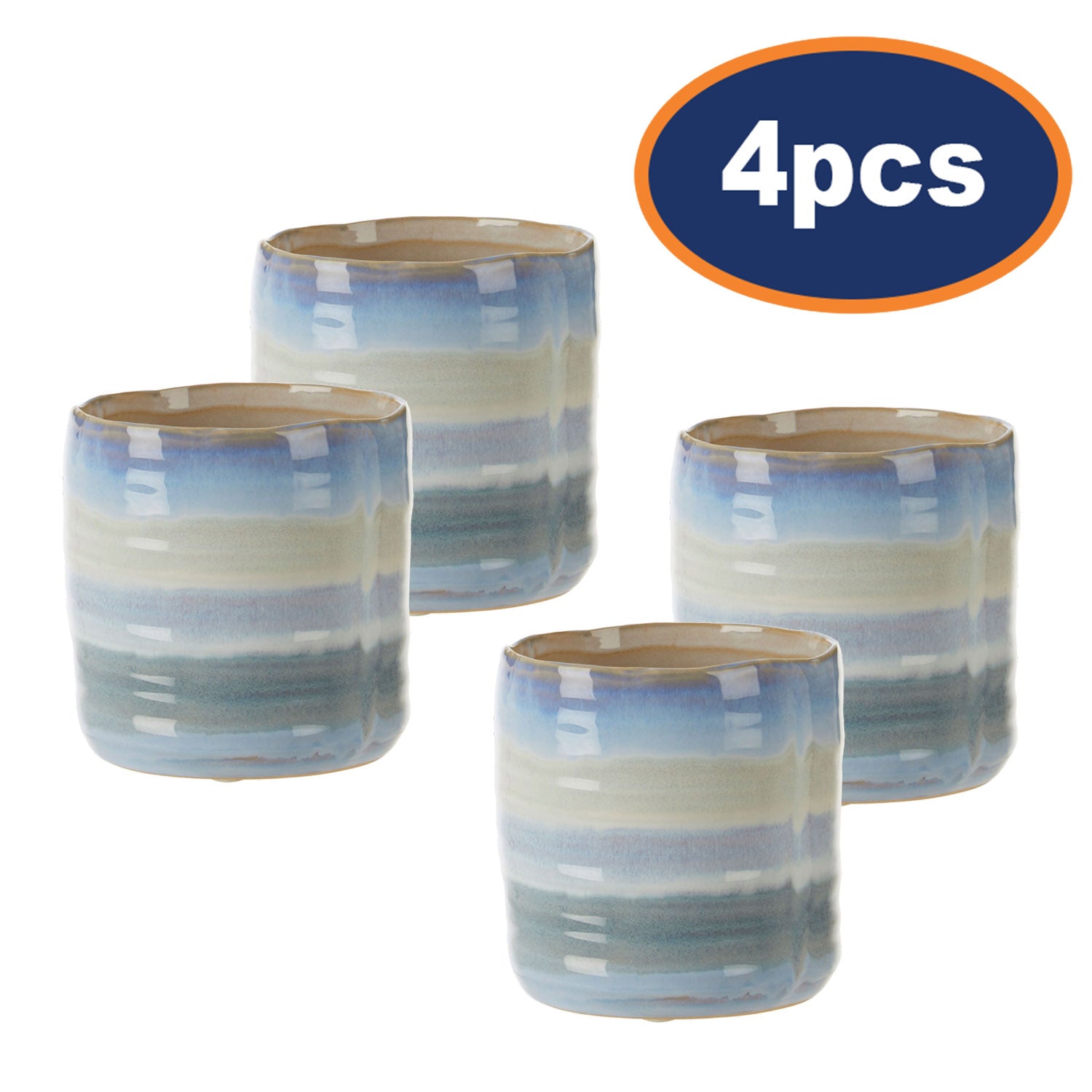 4pcs Caldera 2-Tone Aqua Blue Stoneware Small Planter
