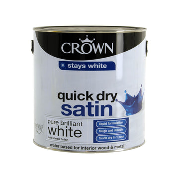 Crown Quick Dry Satin Wood Paint - 2.5L Pure Brilliant White
