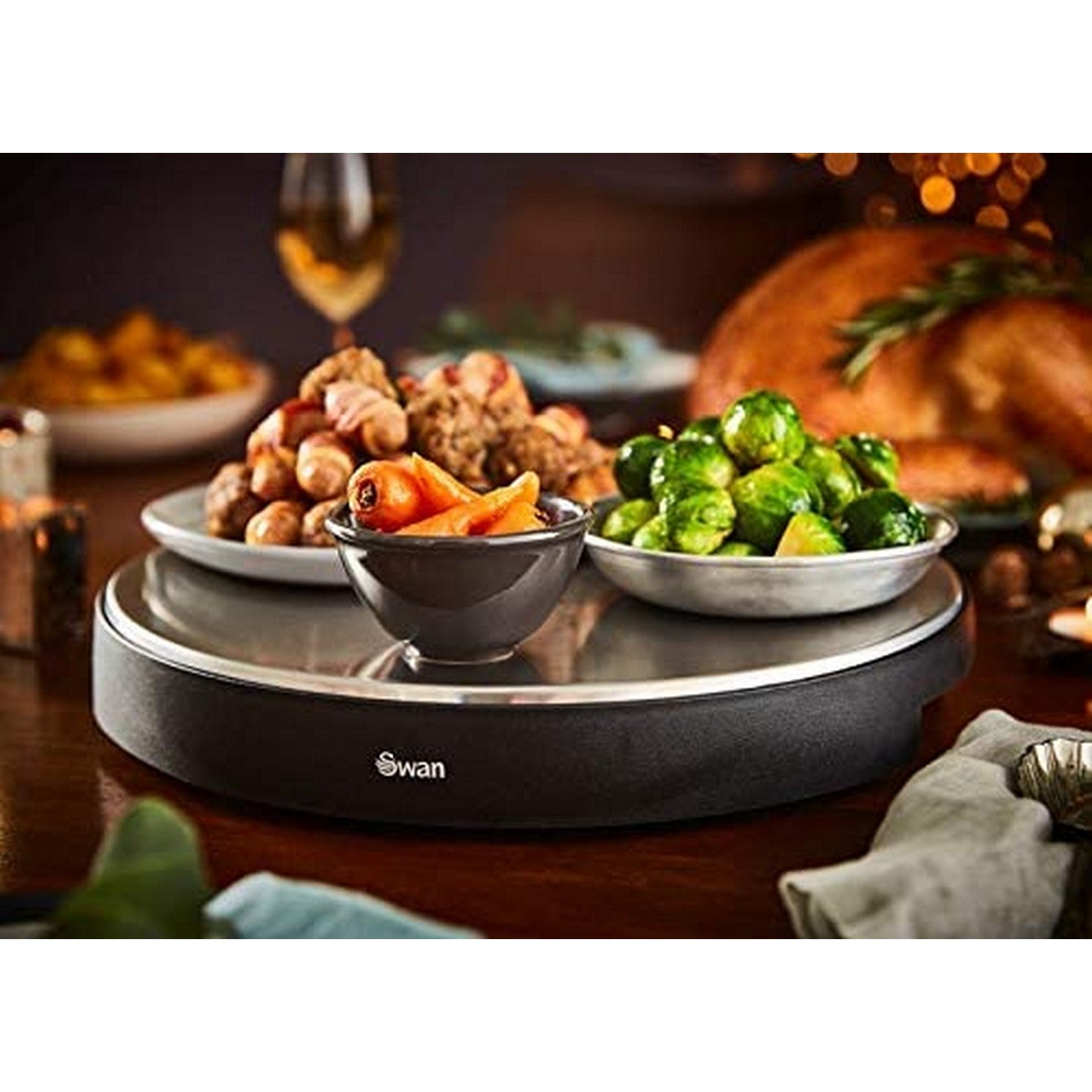 Swan Silver Cordless Heated Lazy Susan - Bonnypack