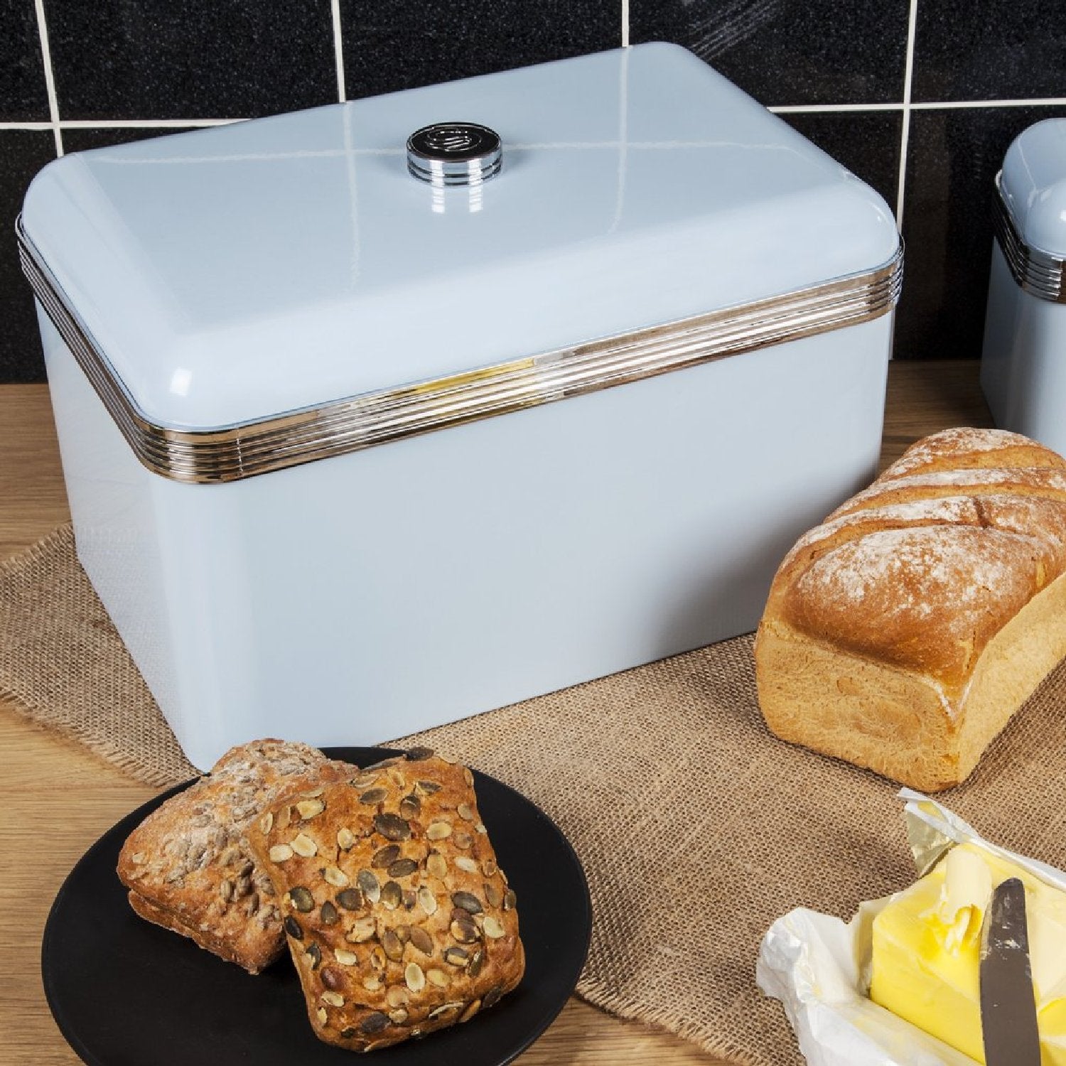 Swan Retro Blue Bread Bin Fresh Baked Loaf Storage Container - Bonnypack