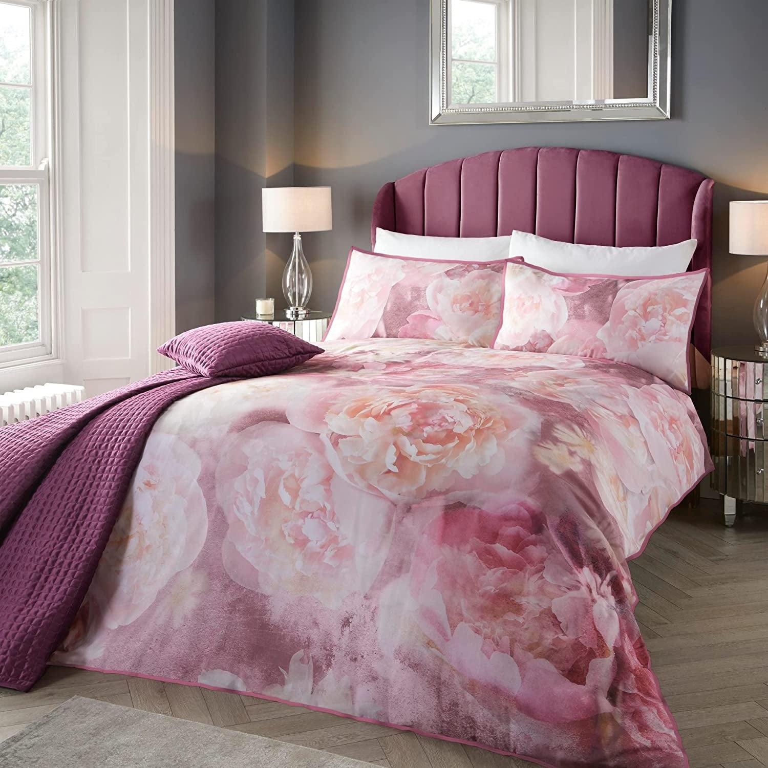 Rose Bloom 100% Cotton Duvet Cover Set, Double, Pink