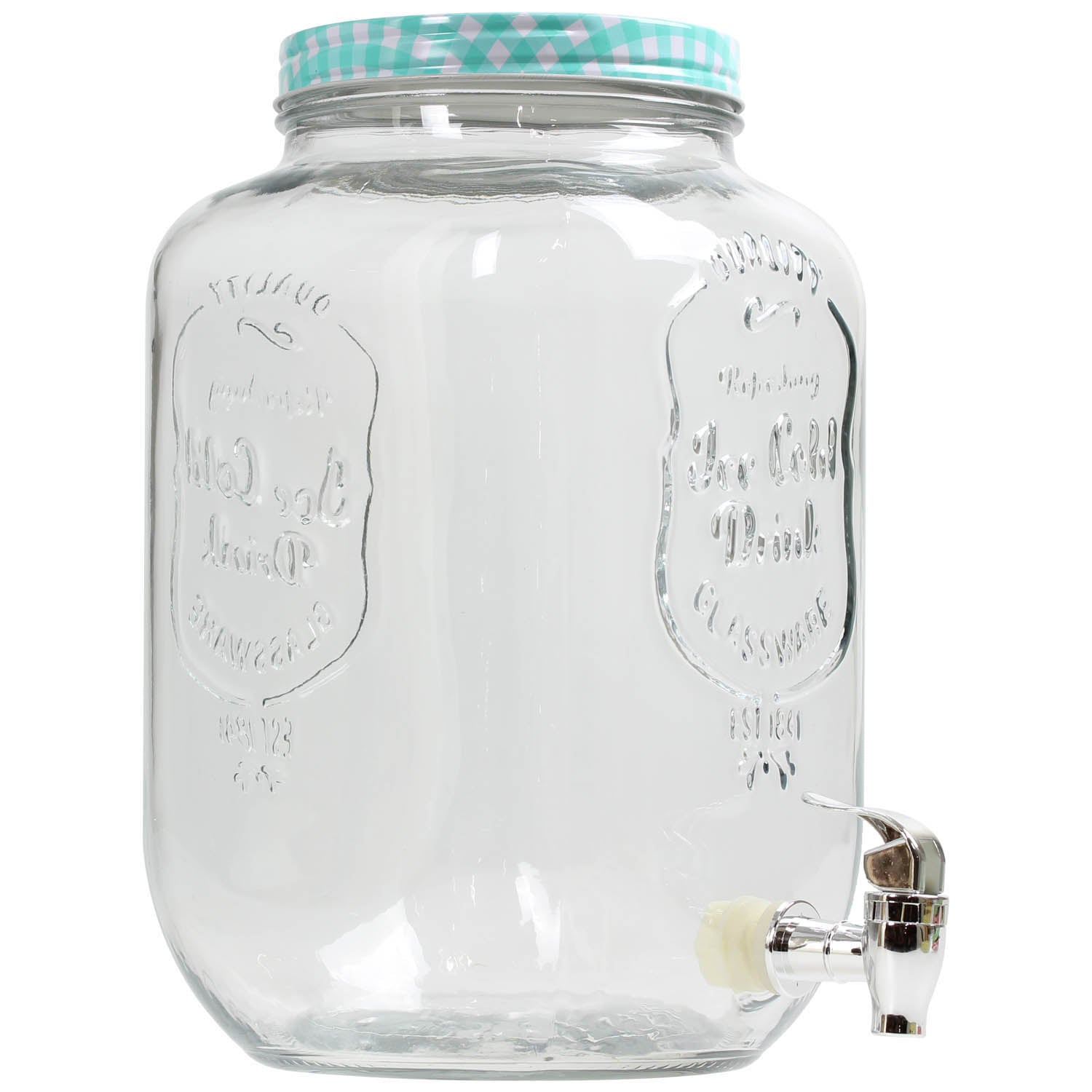 8 Litre Large Barrel Clear Glass Jar Drinks Dispenser Blue
