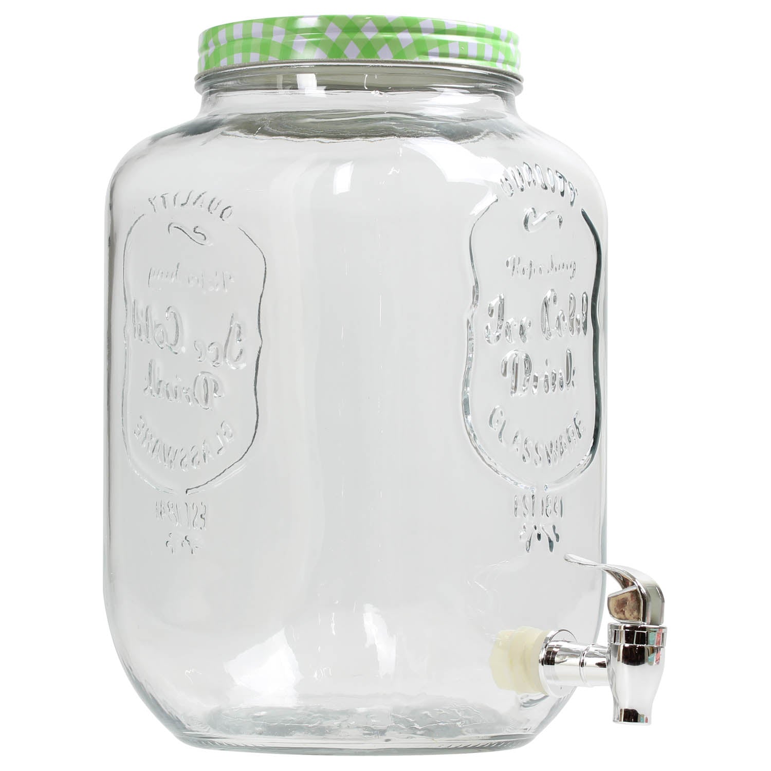 8 Litre Large Barrel Clear Glass Jar Drinks Dispenser Green