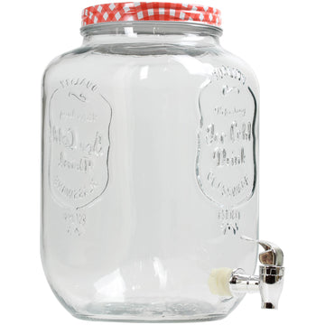 8 Litre Large Barrel Clear Glass Jar Drinks Dispenser Red