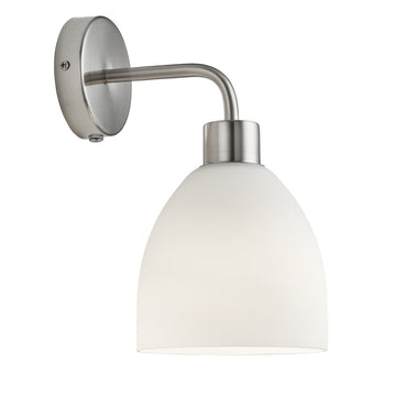 Searchlight Cromwell 1 Light Wall Light Satin Silver With Opal Glass - Bonnypack