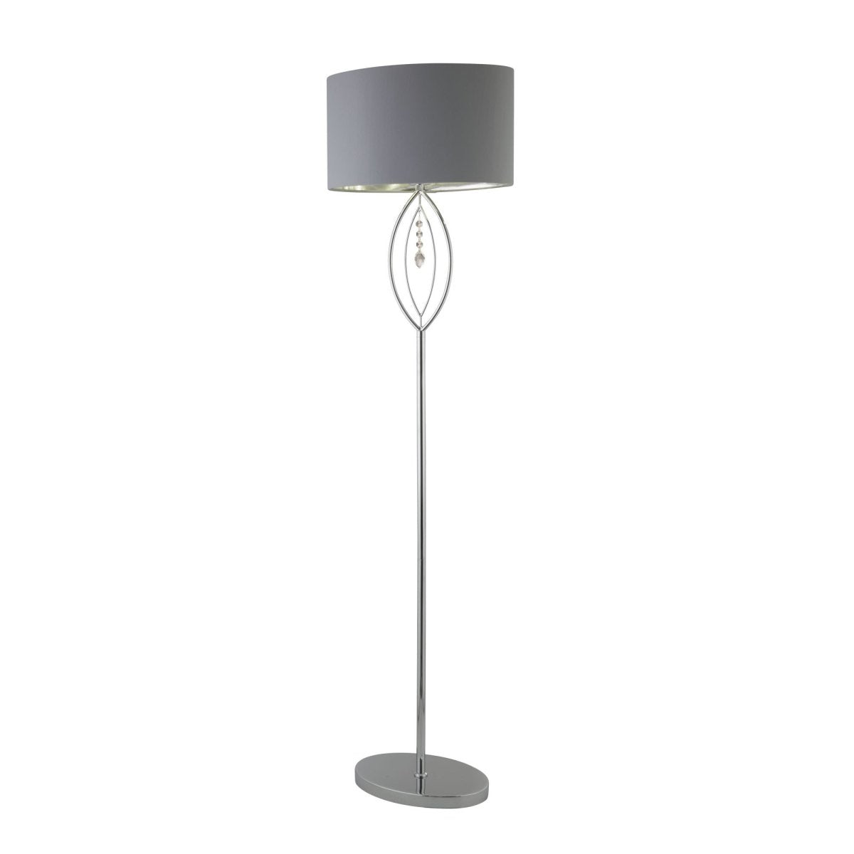 Searchlight Crown Chrome Floor Lamp Grey Oval Shade With Silver Interior - Bonnypack