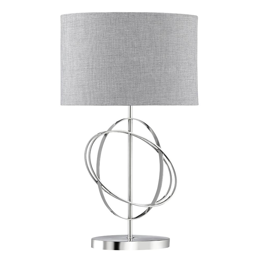 Searchlight Rings Chrome Table Lamp Silver Linen Drum Shade White Inline Switch - Bonnypack