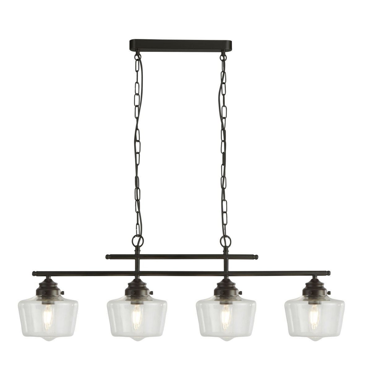 Searchlight School House 4 Light Pendant Black With Clear Glass - Bonnypack