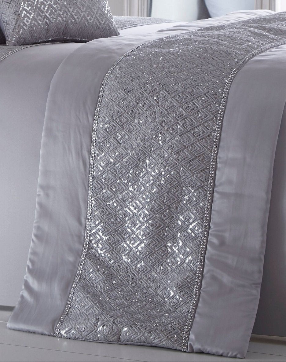 Sequin Diamante Quilted Bed Runner - Shimmer Silver Grey - Bonnypack