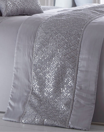 Sequin Diamante Quilted Bed Runner - Shimmer Silver Grey