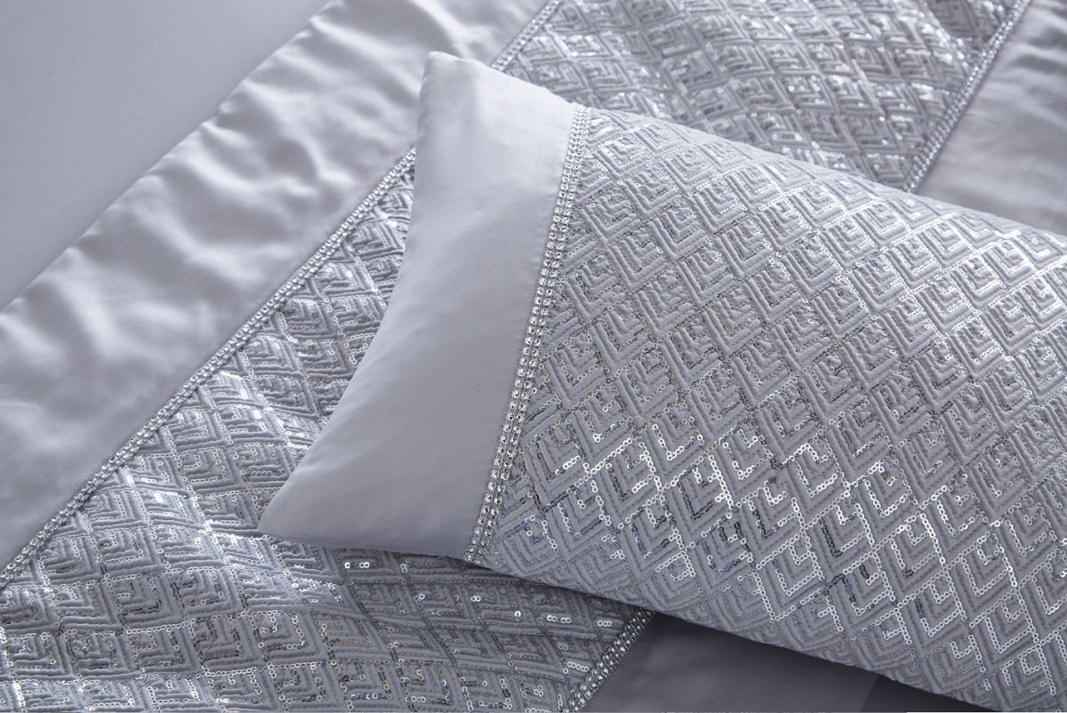 Sequin Diamante Quilted Bed Runner - Shimmer Silver Grey - Bonnypack