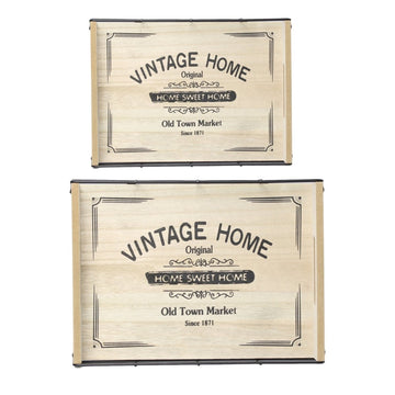 Set of 2 Wooden Vintage Home Serving Tray - Bonnypack