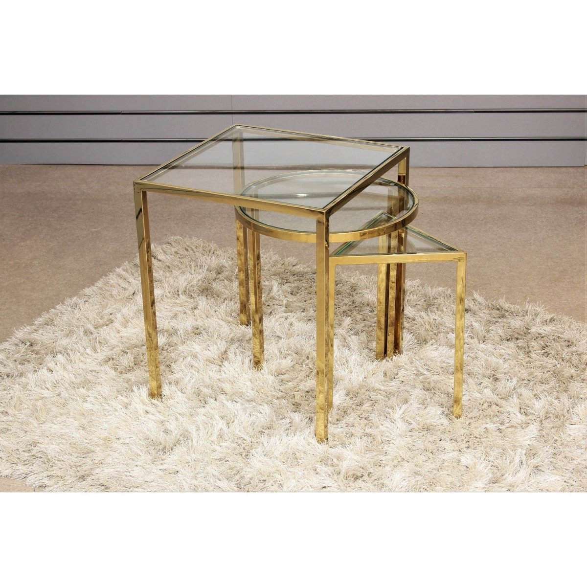 Set Of 3 Theo Golden Stainless Steel And Glass Nesting End Tables - Bonnypack