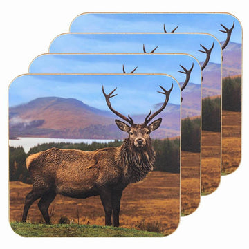 Set of 4 Highlands Stag Cork Back Coasters