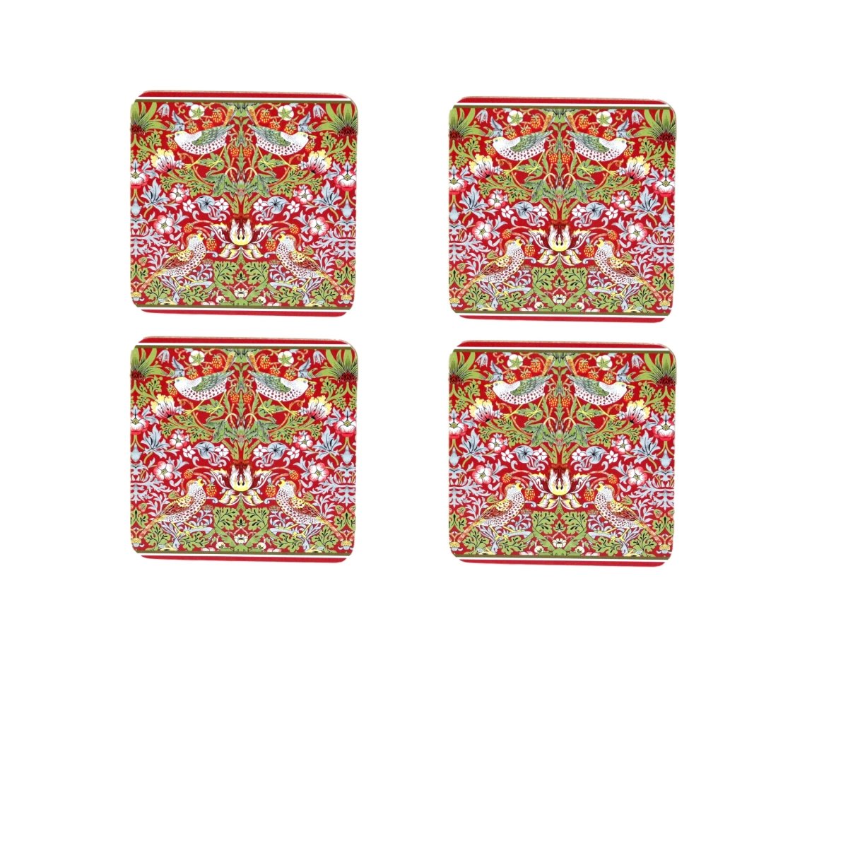 Set of 4 William Morris Red Strawberry Thief Cork Back Coasters - Bonnypack