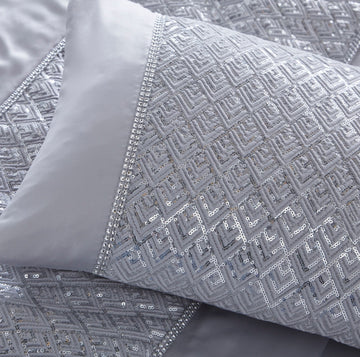 Sequin Diamante Filled Boudoir Cushion - Shimmer Silver Grey