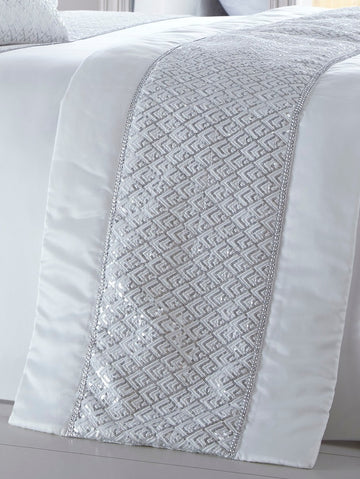 Luxury Sequin Diamante Quilted Bed Runner - Shimmer White