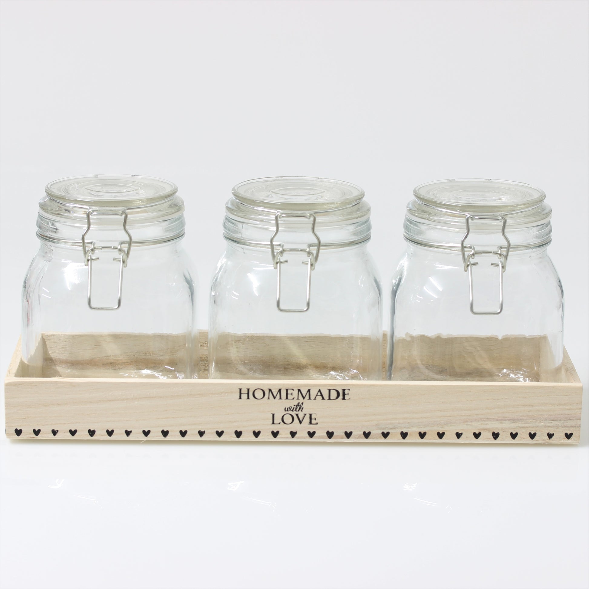 3pcs Glass Storage Small 1L Jars with Wood Tray