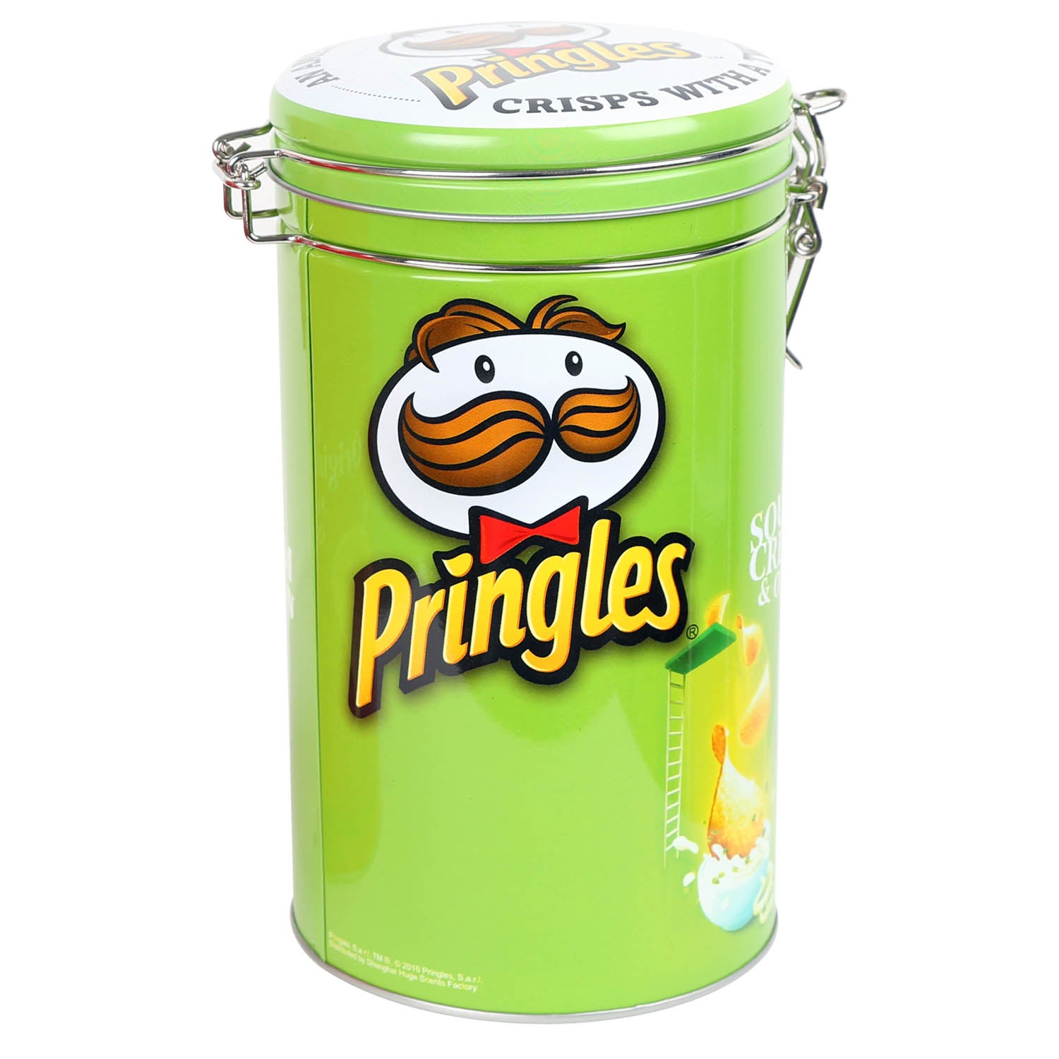 Pringles Green Cylinder Sealable Storage Tin