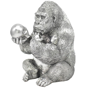 Silver Art Ornament Gorilla & Baby 36cm Animal Statue - Bonnypack