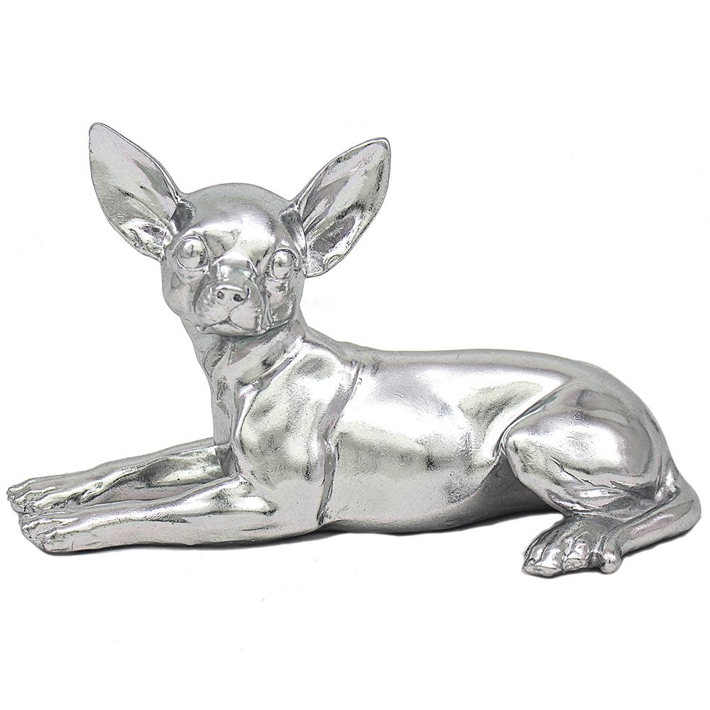 Silver Art Resin Lying Chihuahua Pet Dog Home Ornament - Bonnypack