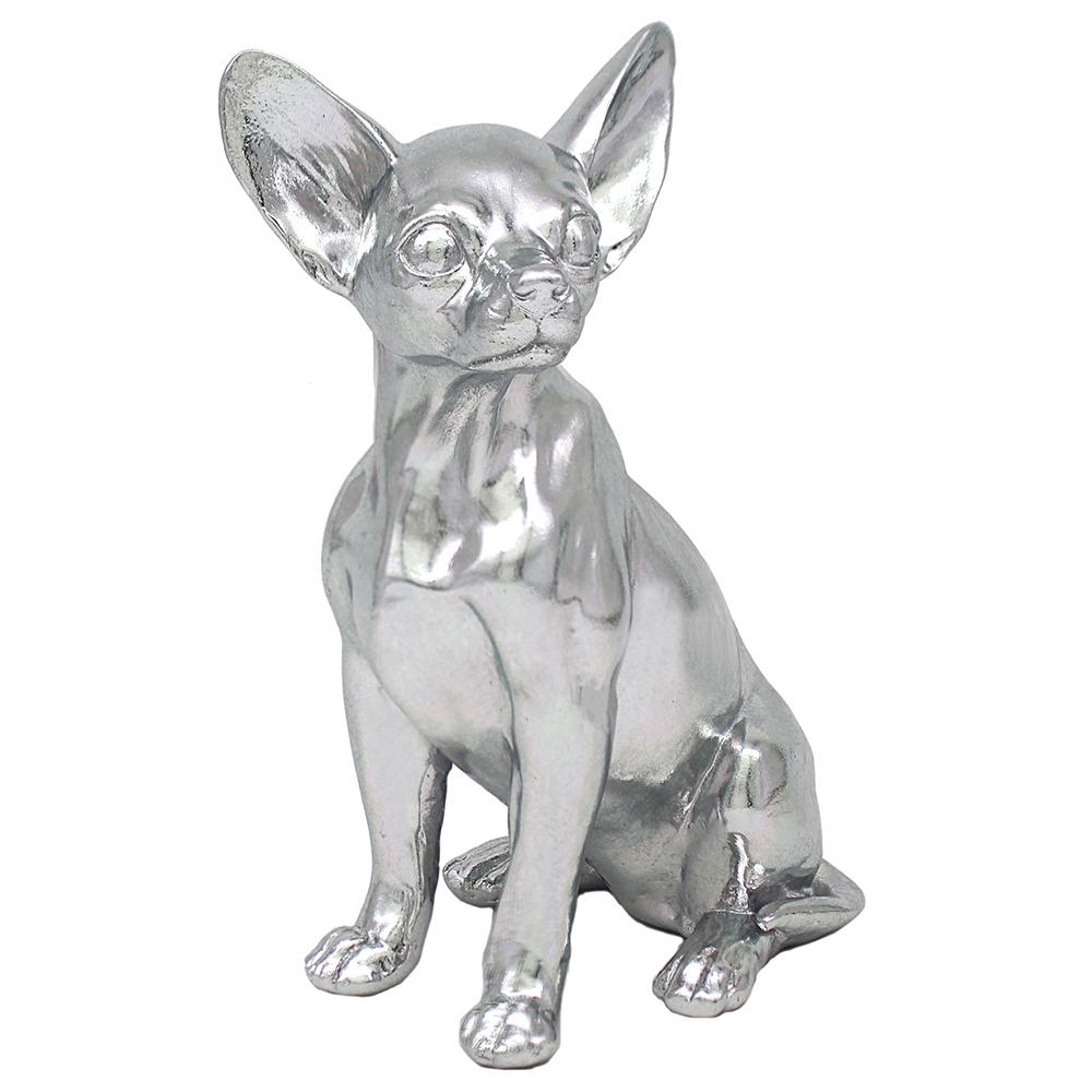 Silver Art Resin Sitting Chihuahua Pet Dog Home Ornament - Bonnypack