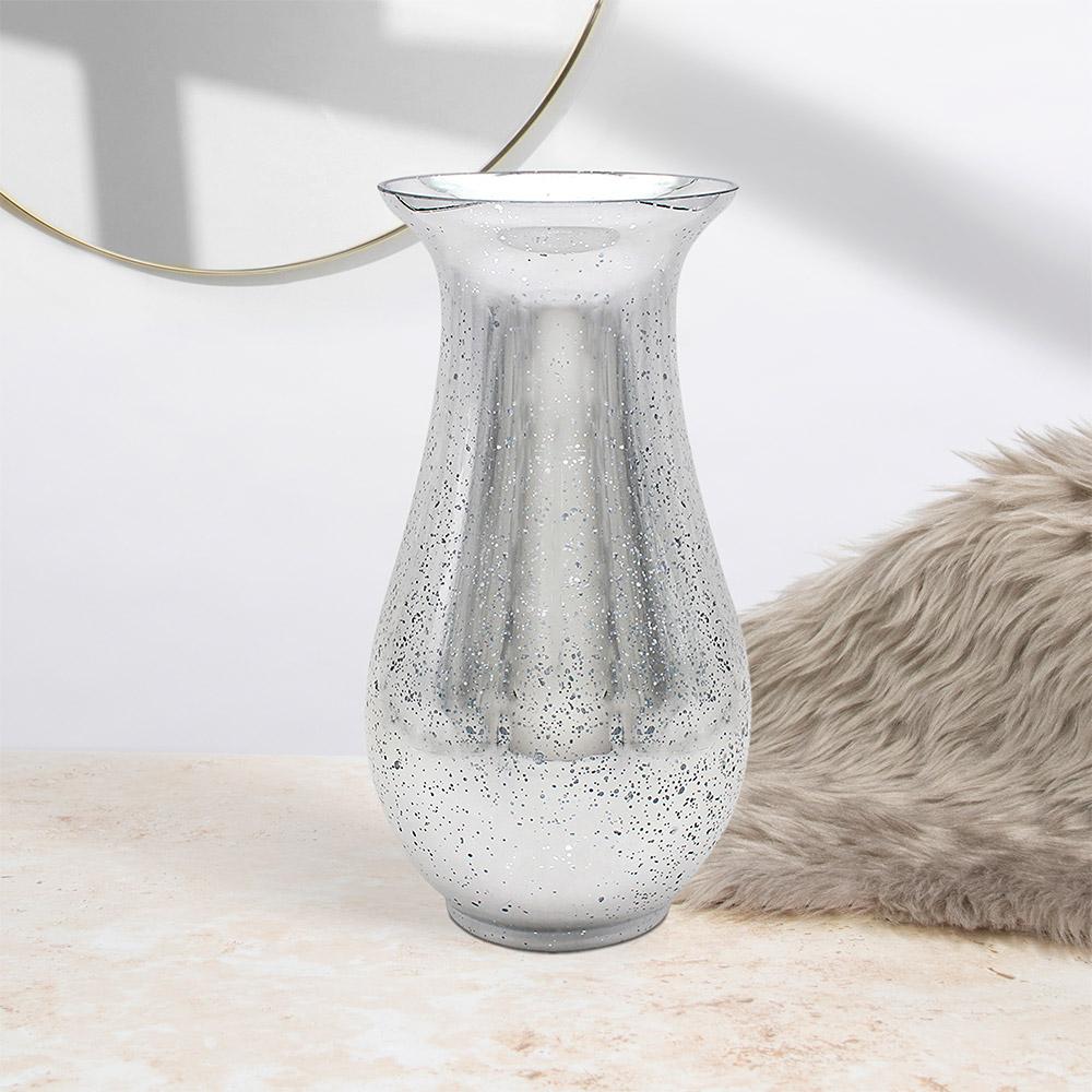 Silver Glass Vase Vincenza 32x17cm Glitter Burst - Bonnypack