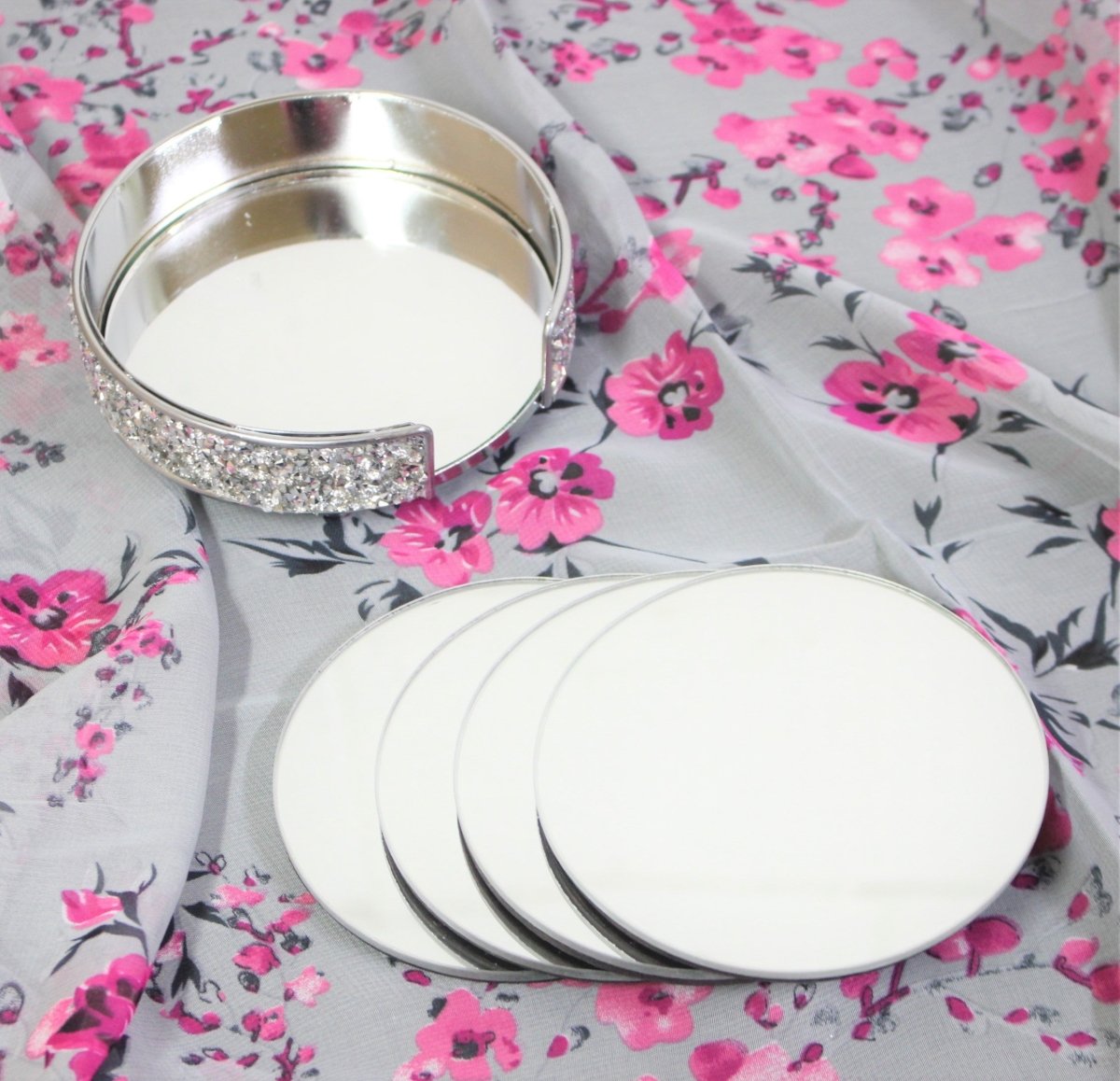 Silver Multi Crystal Round Set Of 4 Coasters - Bonnypack