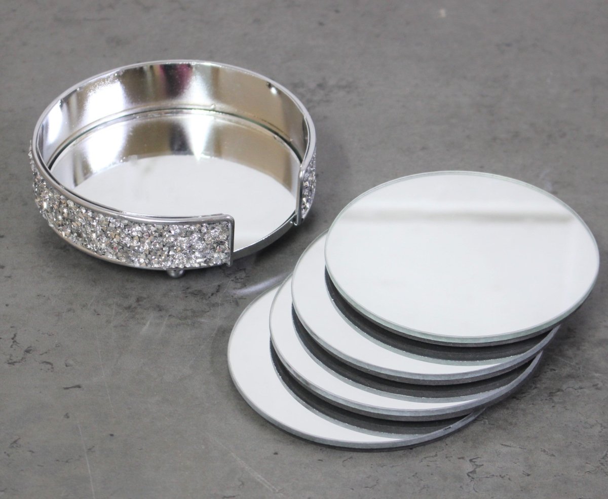 Silver Multi Crystal Round Set Of 4 Coasters - Bonnypack
